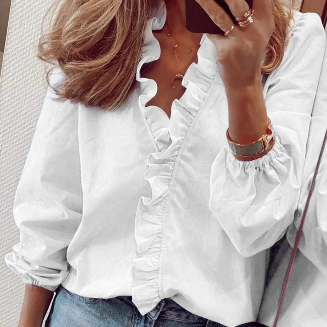 Vera Women's Blouse | Elegant V-Neck with Ruffle Details 4