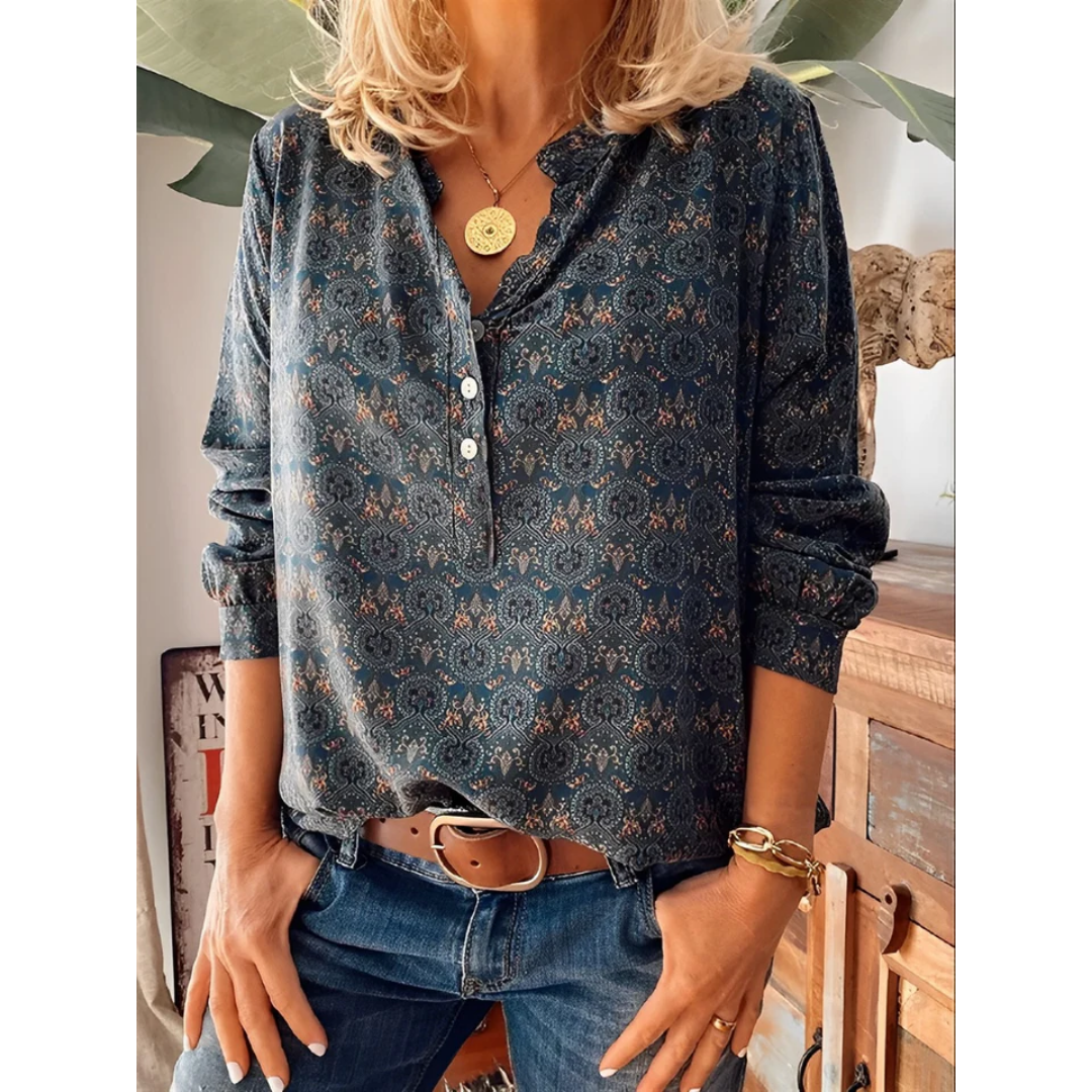 Vera Women's Blouse | Vintage Half Button, Soft Airy Fabric 0