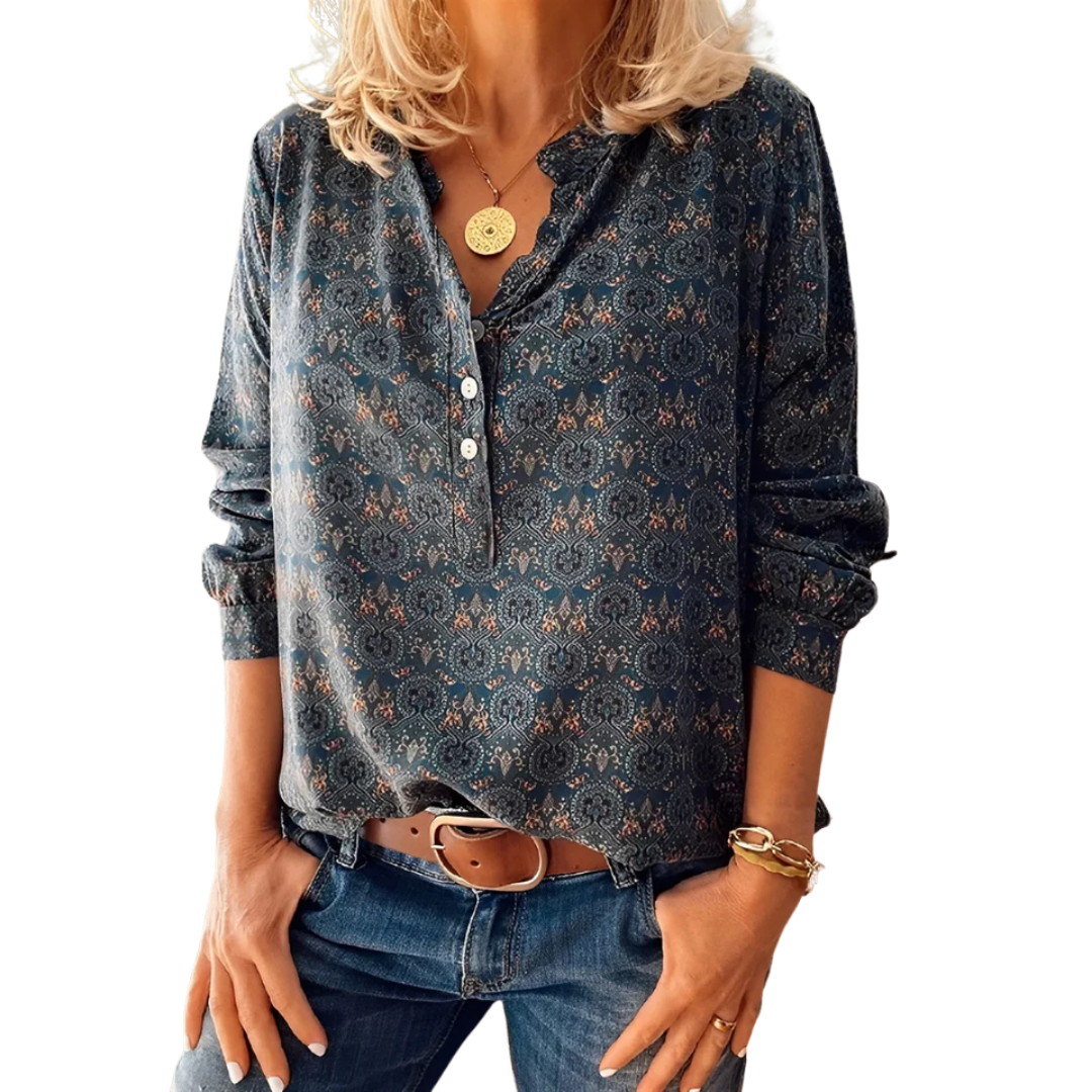 Vera Women's Blouse | Vintage Half Button, Soft Airy Fabric 1