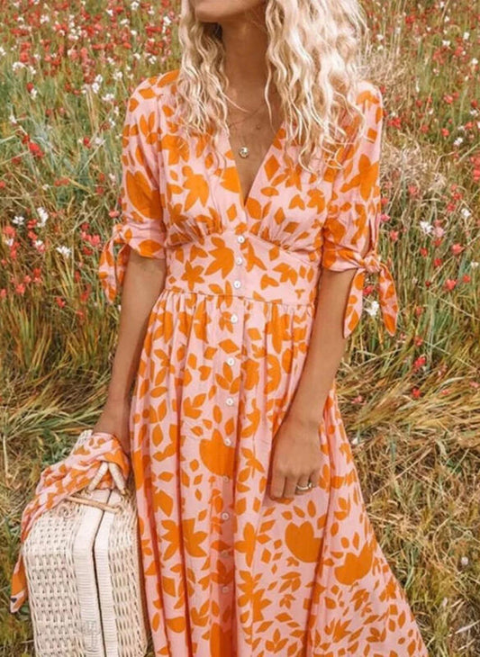 Vera Women's Maxi Dress | Airy V-Neck, 3/4 Sleeves, Summer Elegance 0