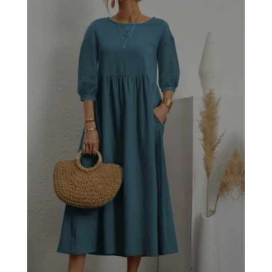Vera Women's Midi Dress | 3/4 Sleeves, Classic Fit, Summer Style 0