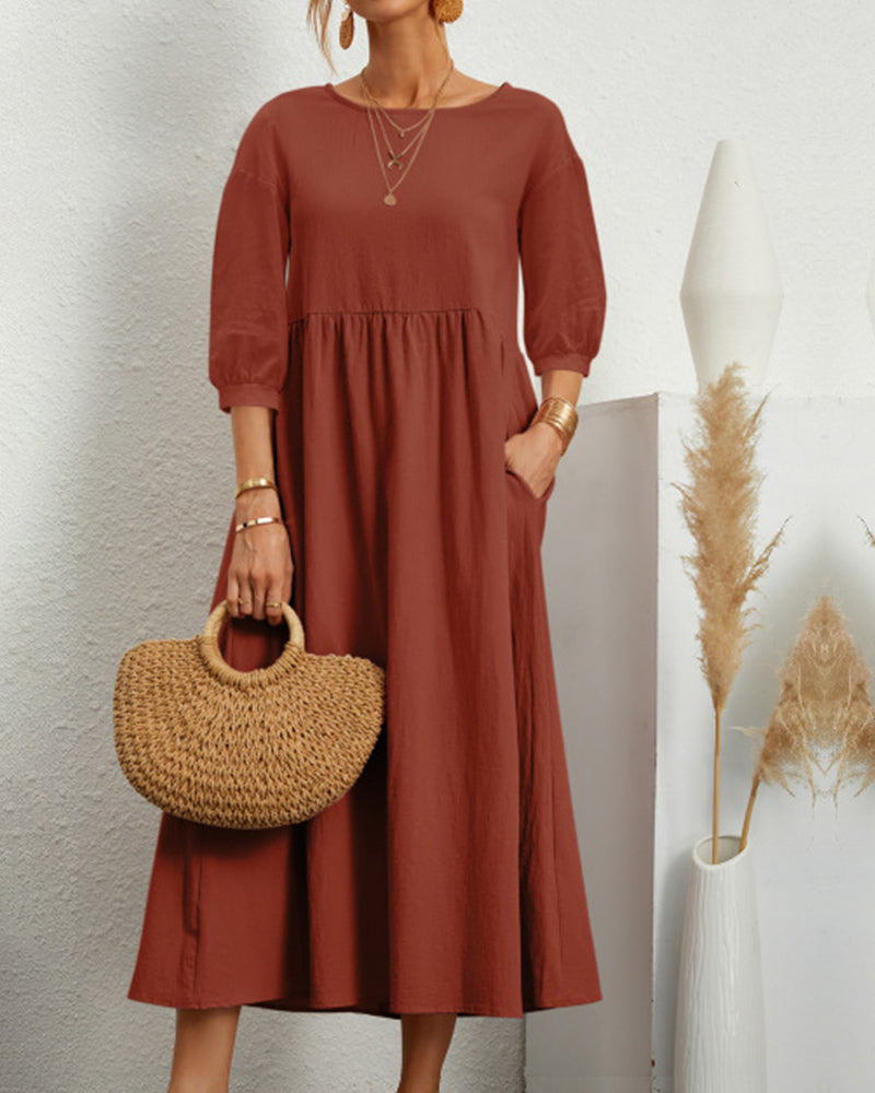 Vera Women's Midi Dress | 3/4 Sleeves, Classic Fit, Summer Style 10