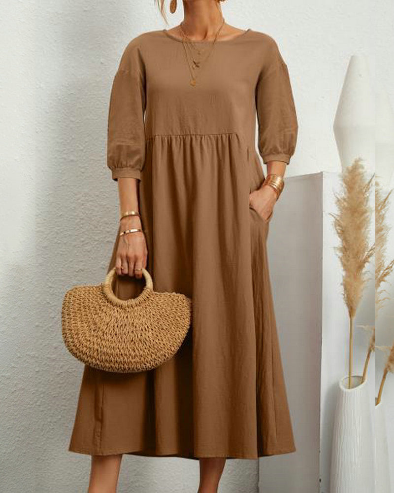 Vera Women's Midi Dress | 3/4 Sleeves, Classic Fit, Summer Style 3