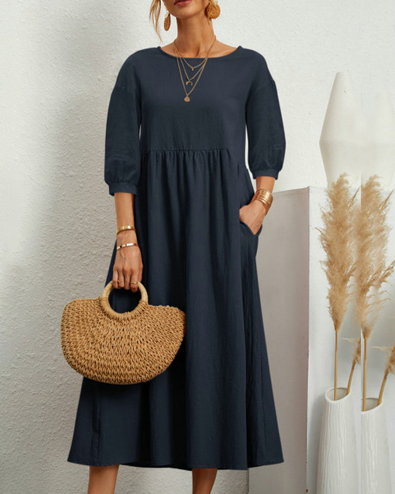 Vera Women's Midi Dress | 3/4 Sleeves, Classic Fit, Summer Style 4