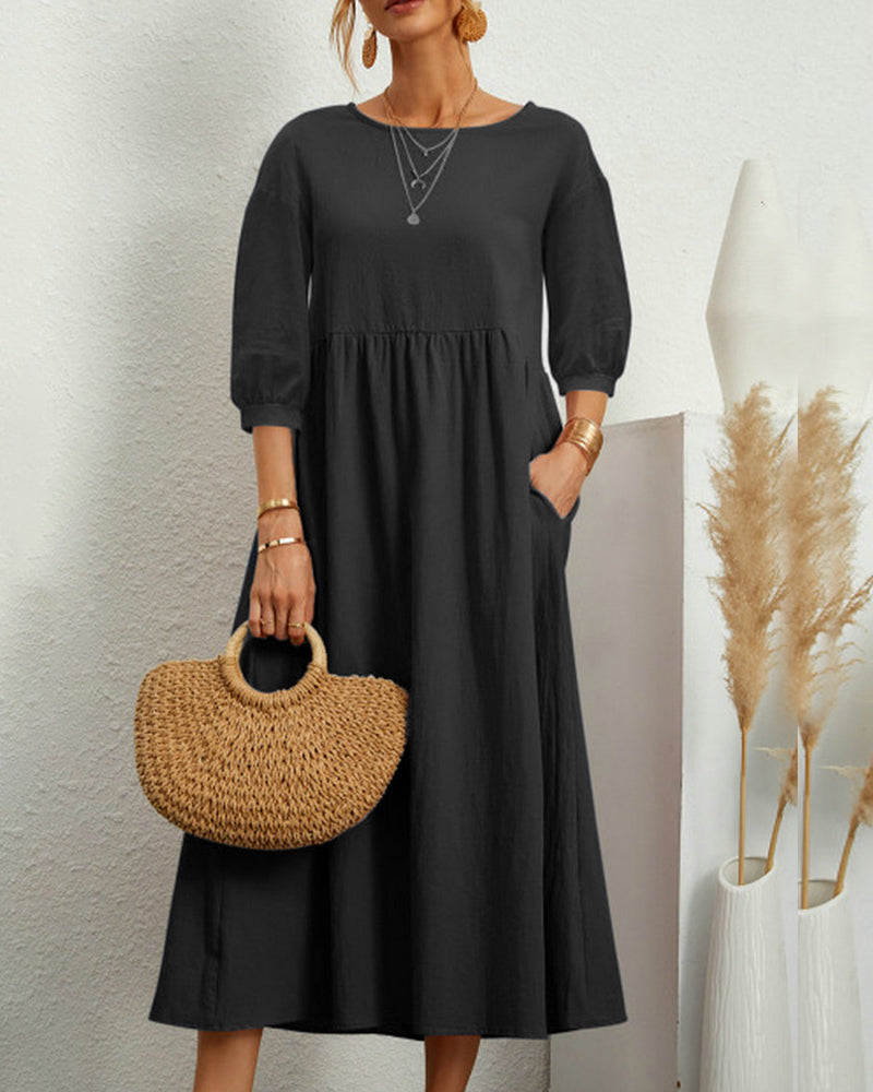 Vera Women's Midi Dress | 3/4 Sleeves, Classic Fit, Summer Style 5