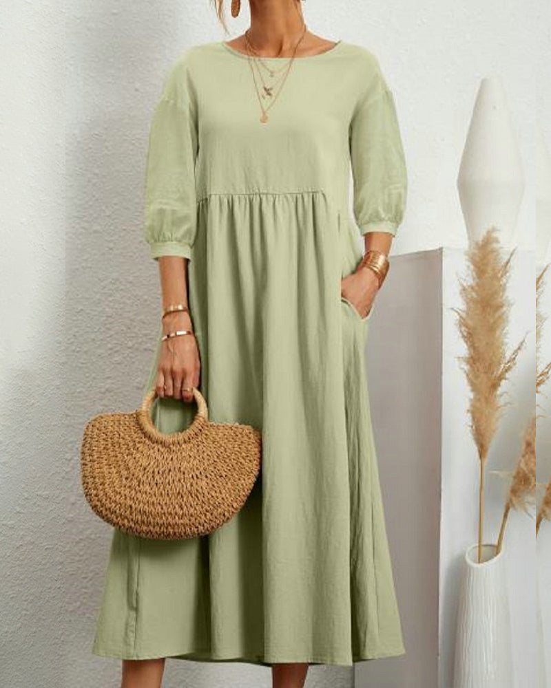 Vera Women's Midi Dress | 3/4 Sleeves, Classic Fit, Summer Style 6