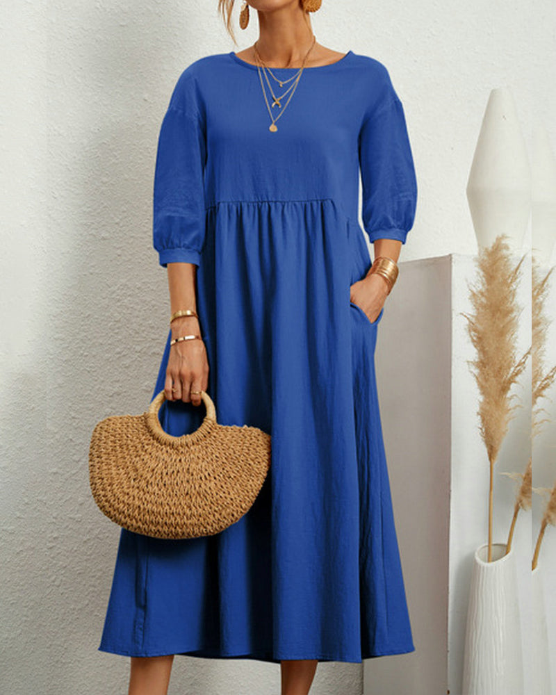 Vera Women's Midi Dress | 3/4 Sleeves, Classic Fit, Summer Style 7
