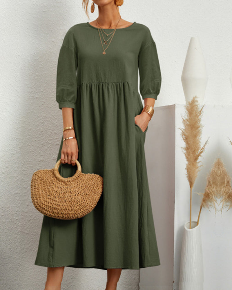 Vera Women's Midi Dress | 3/4 Sleeves, Classic Fit, Summer Style 8
