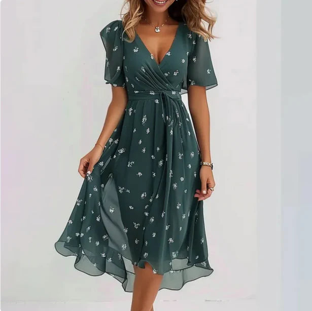 Vera Women's Midi Dress | Flattering V-Neck Wrap Design, Elegant Summer Dress 0
