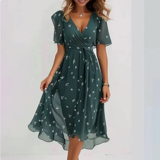 Vera Women's Midi Dress | Flattering V-Neck Wrap Design, Elegant Summer Dress 0