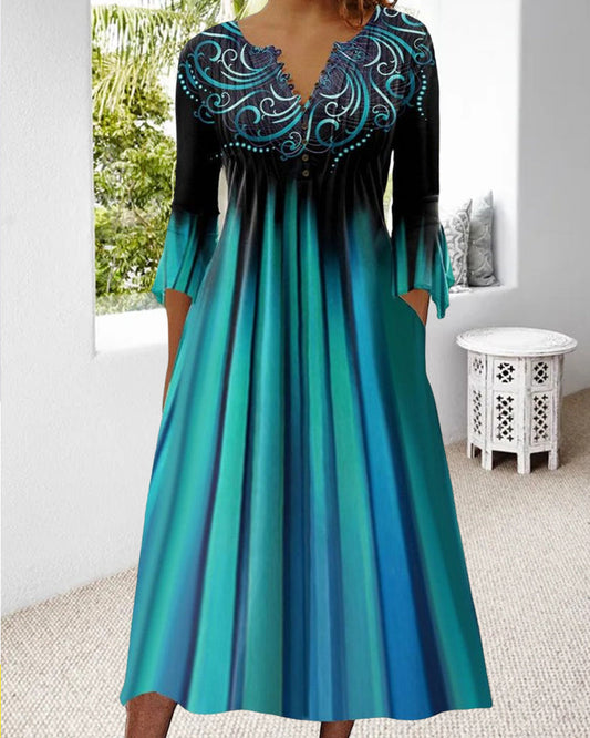 Vera Women's Midi Dress | Gradient Design, 3/4 Sleeves 0