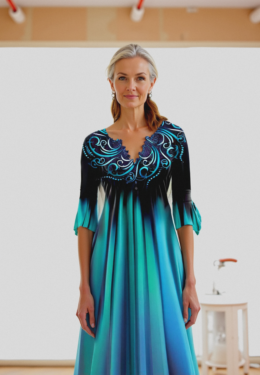 Vera Women's Midi Dress | Gradient Design, 3/4 Sleeves 1