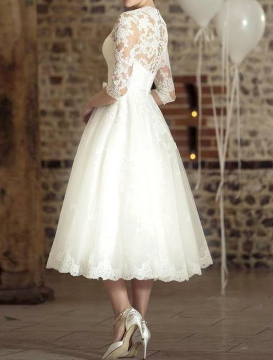 Vera Women's Midi Wedding Dress | Vintage-Inspired, 3/4 Sleeve 1