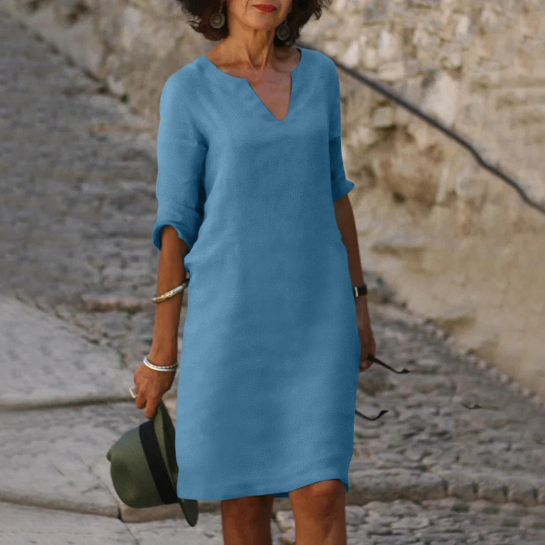Vera Women's Mini Dress | Flattering V-Neck, 3/4 Sleeves, Chic Summer Style 13