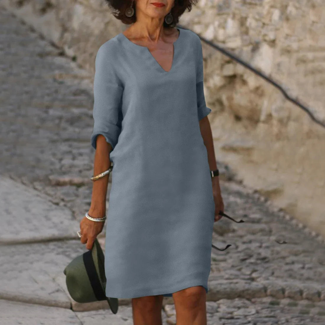 Vera Women's Mini Dress | Flattering V-Neck, 3/4 Sleeves, Chic Summer Style 2