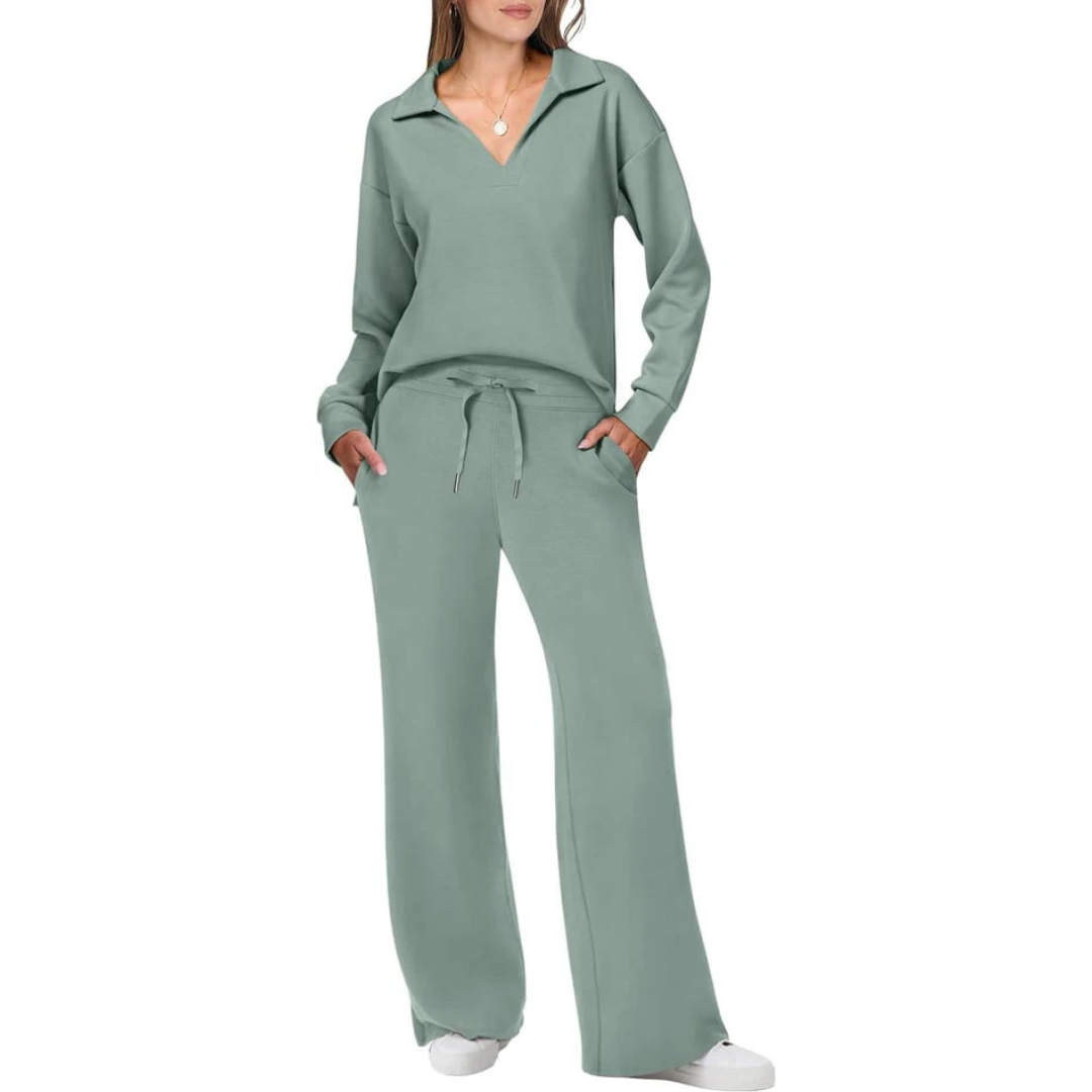 Vera Women's Suit | V-Neck Top & Loose Trousers, Comfortable Fit 1