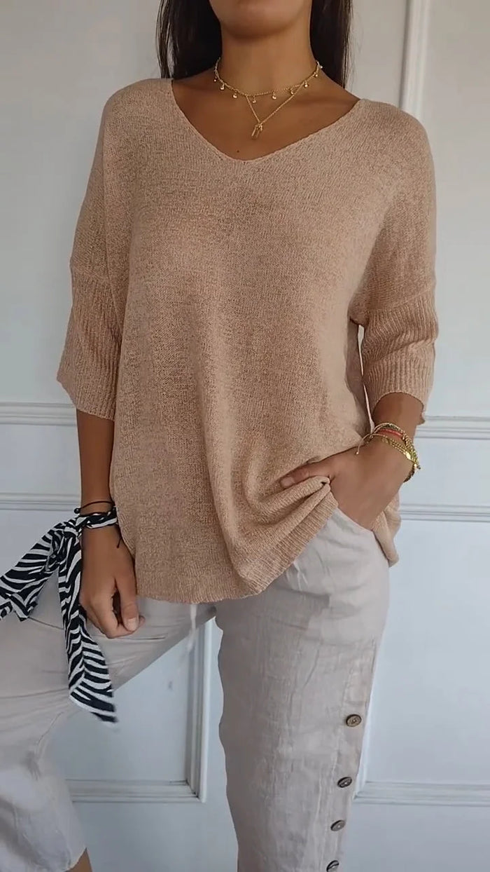 Vera Women's Top | V-Neck Knitted, 3/4 Sleeves Blouse 2