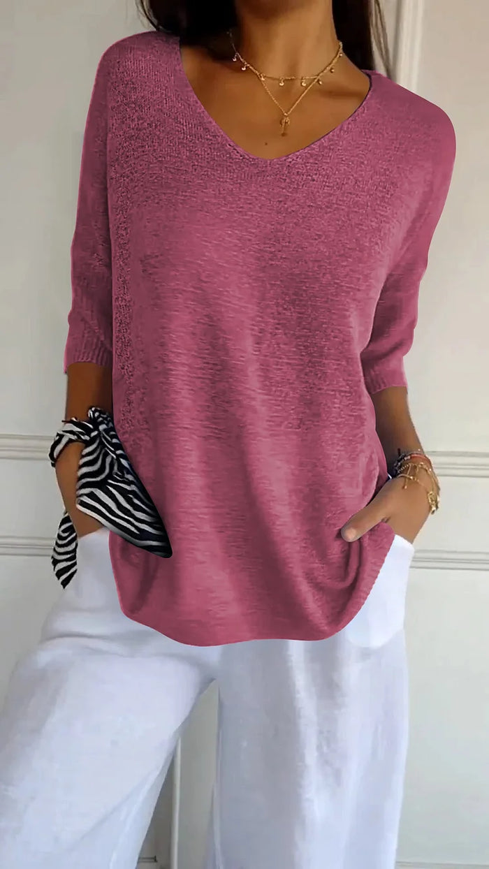 Vera Women's Top | V-Neck Knitted, 3/4 Sleeves Blouse 3