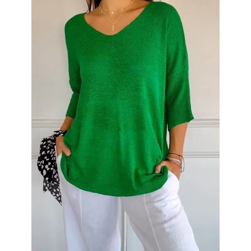 Vera Women's Top | V-Neck Knitted, 3/4 Sleeves Blouse 8