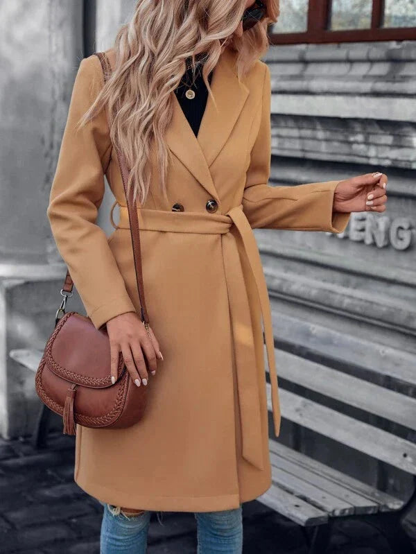 Willa Women's Coat | Lined Fabric, A-Line Double Button 4