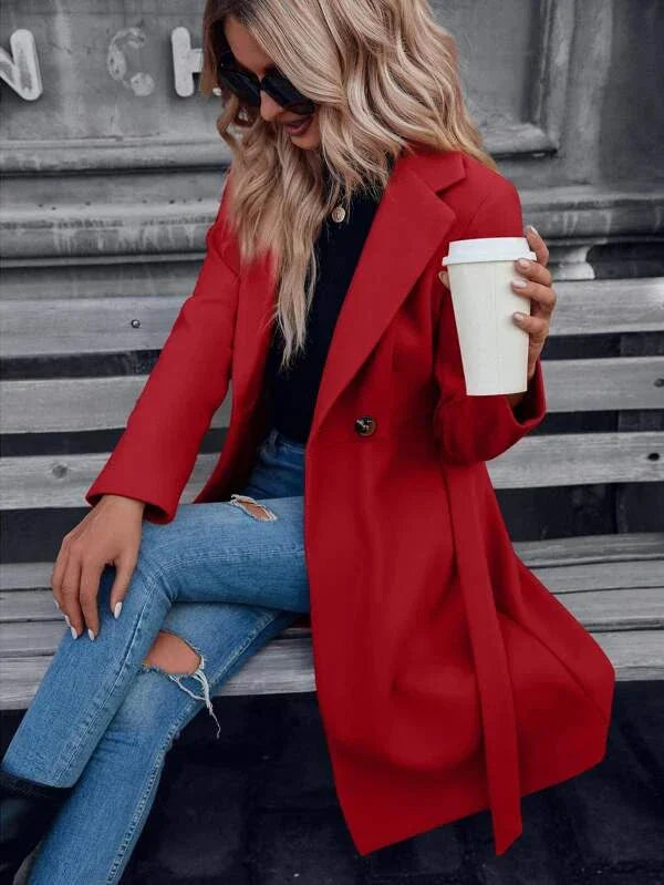 Willa Women's Coat | Lined Fabric, A-Line Double Button 7