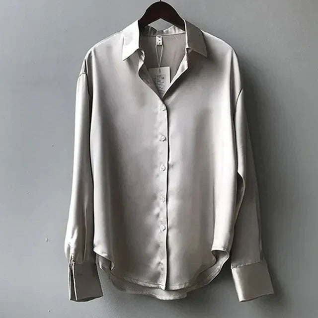 Willa Women's Satin Blouse | Elegant Button Down Long Sleeve Top 2