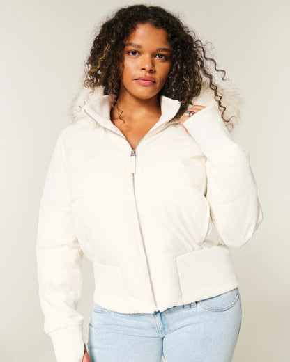 Willa Women's Short Puffer Coat | Fur Hood, Lined, Zipper Closure 0
