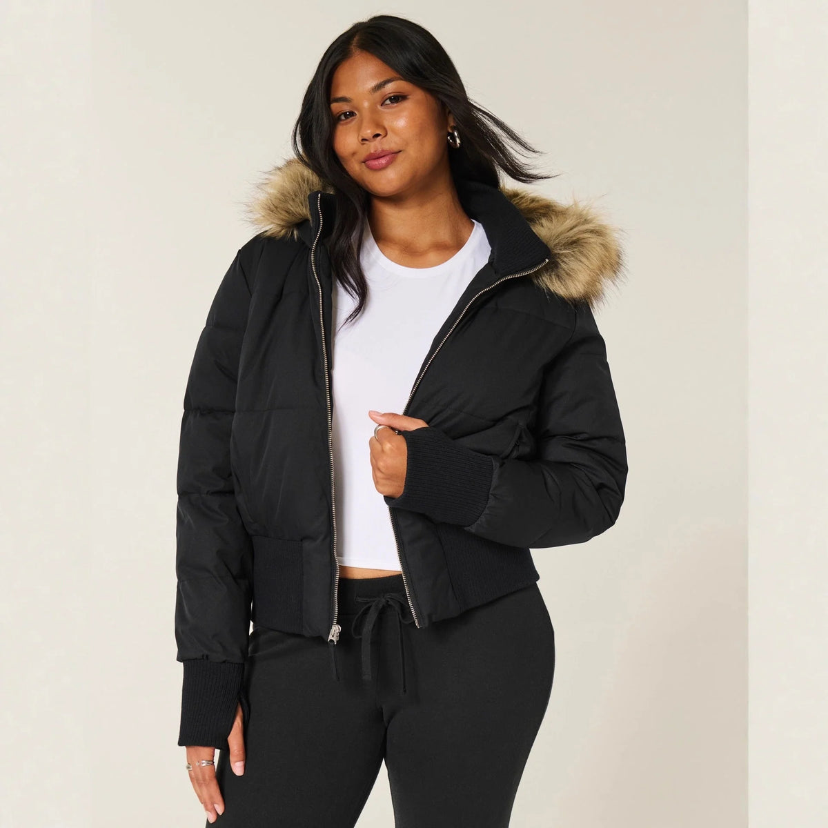 Willa Women's Short Puffer Coat | Fur Hood, Lined, Zipper Closure 3