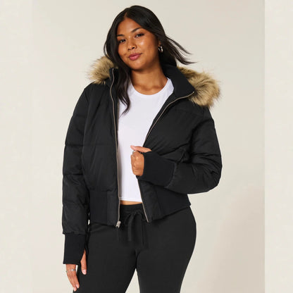 Willa Women's Short Puffer Coat | Fur Hood, Lined, Zipper Closure 3