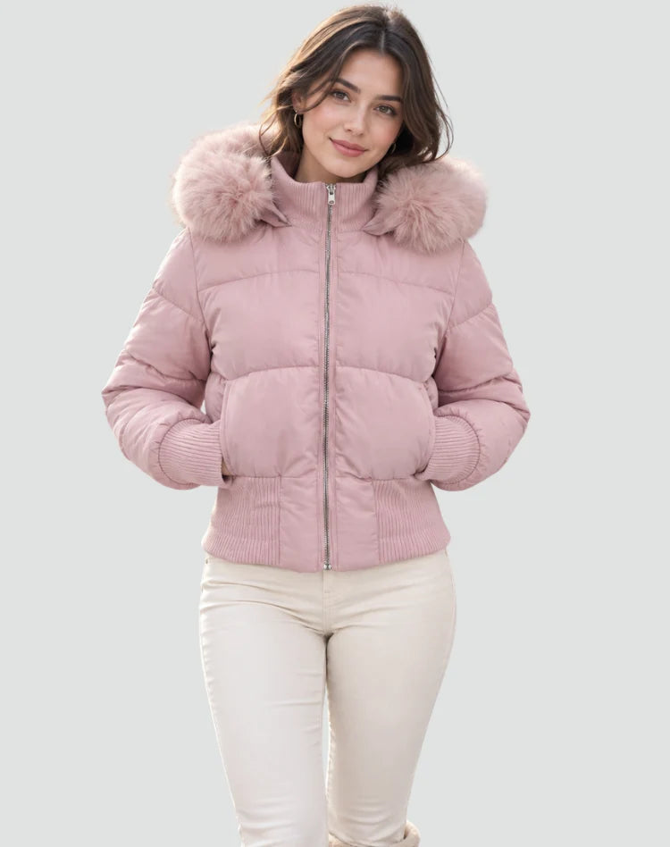 Willa Women's Short Puffer Coat | Fur Hood, Lined, Zipper Closure 5