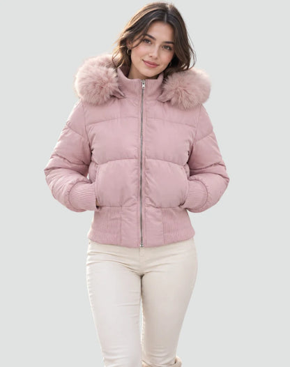 Willa Women's Short Puffer Coat | Fur Hood, Lined, Zipper Closure 5