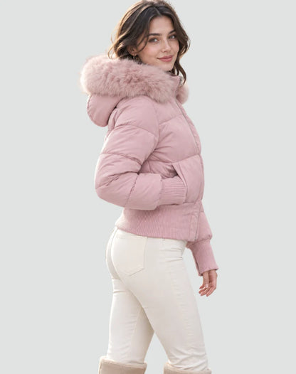 Willa Women's Short Puffer Coat | Fur Hood, Lined, Zipper Closure 6