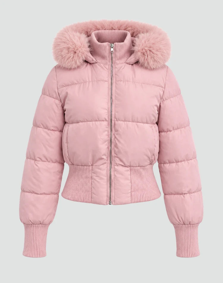 Willa Women's Short Puffer Coat | Fur Hood, Lined, Zipper Closure 7