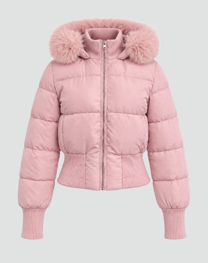 Willa Women's Short Puffer Coat | Fur Hood, Lined, Zipper Closure 7