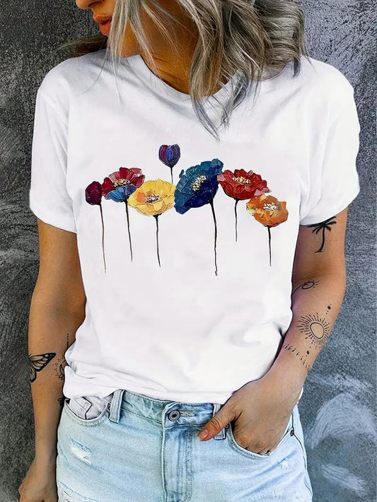 Willa Women's T-Shirt | Abstract Floral Print, Casual Graphic Tee 0