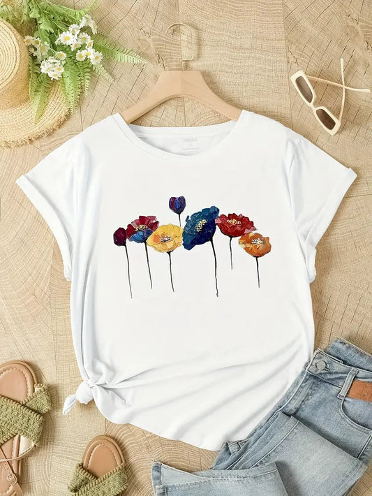 Willa Women's T-Shirt | Abstract Floral Print, Casual Graphic Tee 1