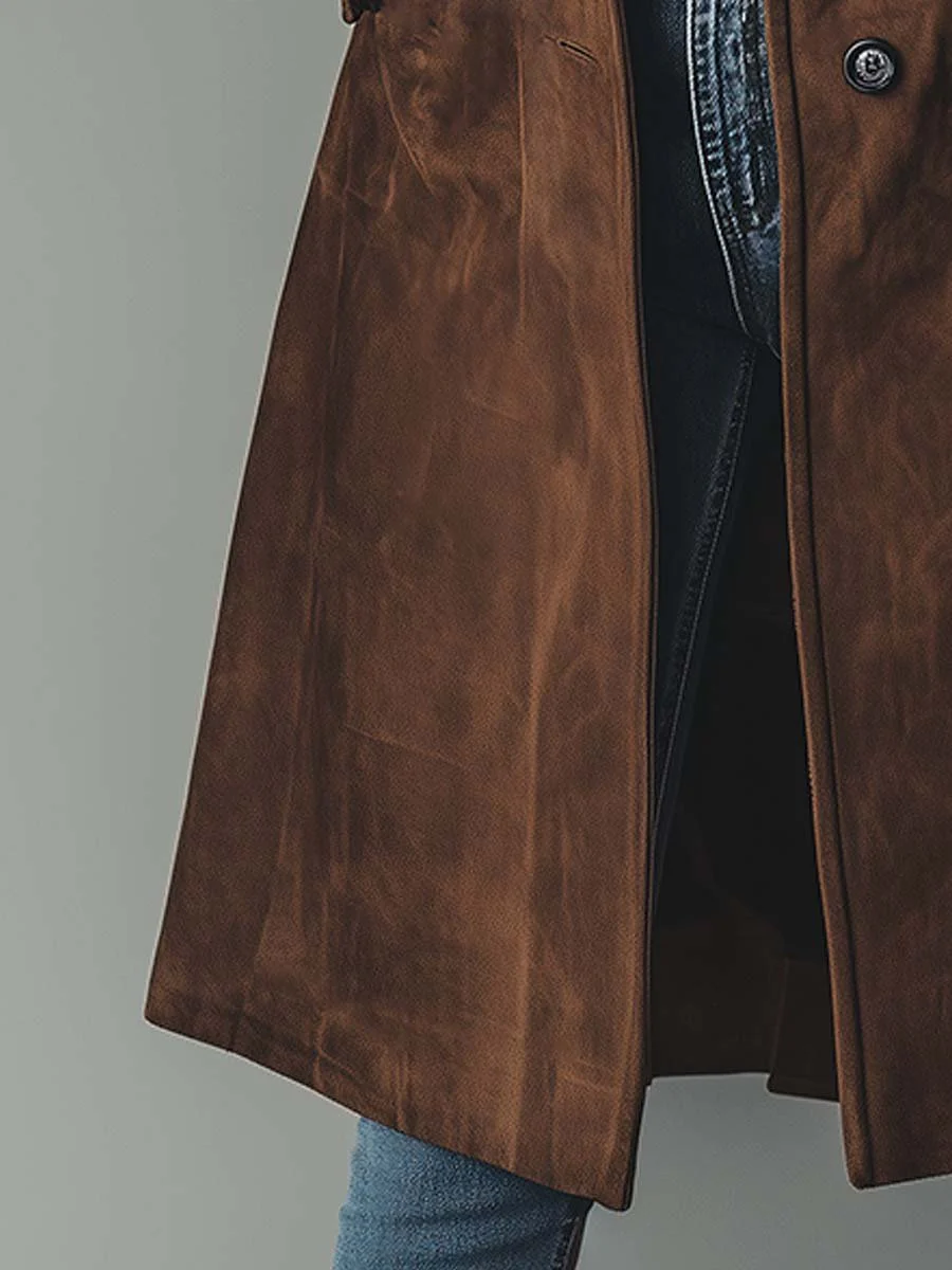 Wren Women's Trench Coat | Faux Suede Longline with Side Pockets 4