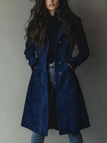 Wren Women's Trench Coat | Faux Suede Longline with Side Pockets 5