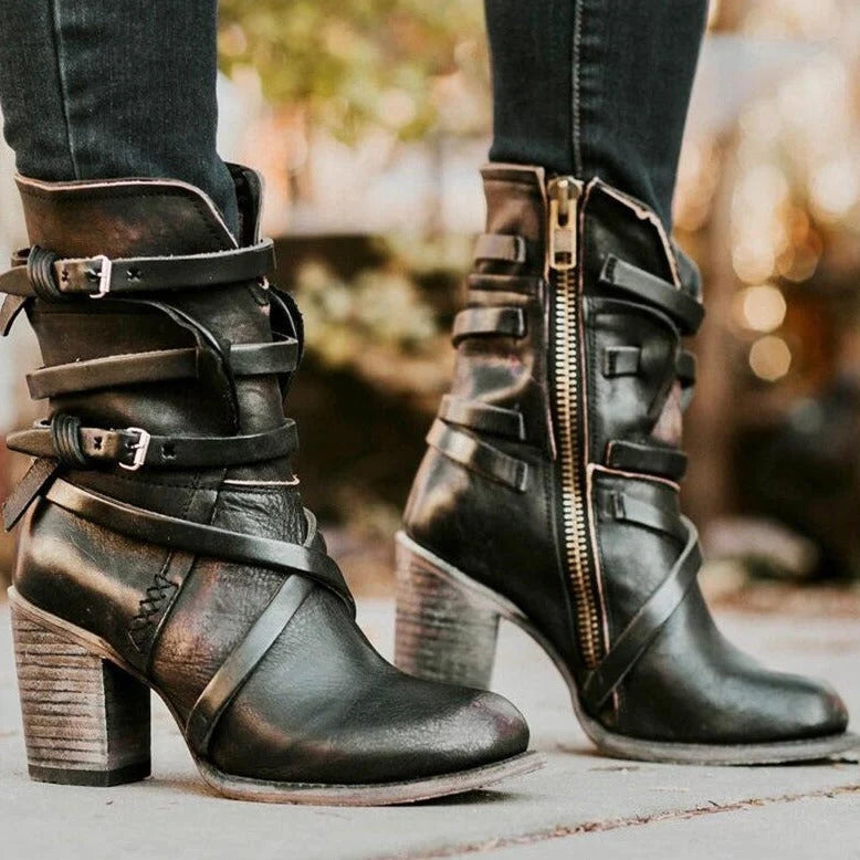 Zara Women's Black Ankle Boots | Genuine Leather, Vintage Biker Style 0