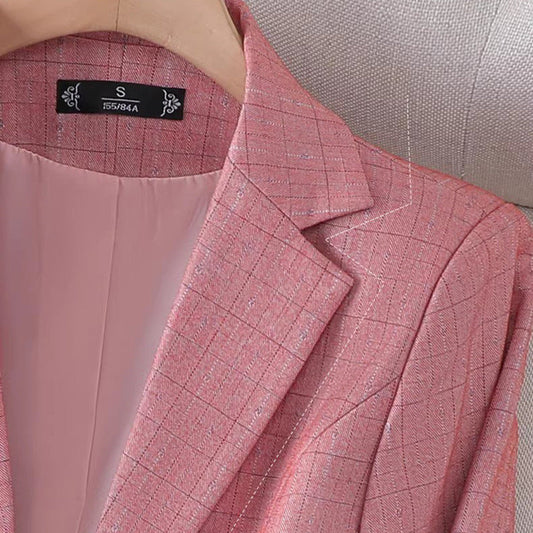 Zara Women's Blazer | Tailored Grid Pattern, Elegant Polyester Blend 1